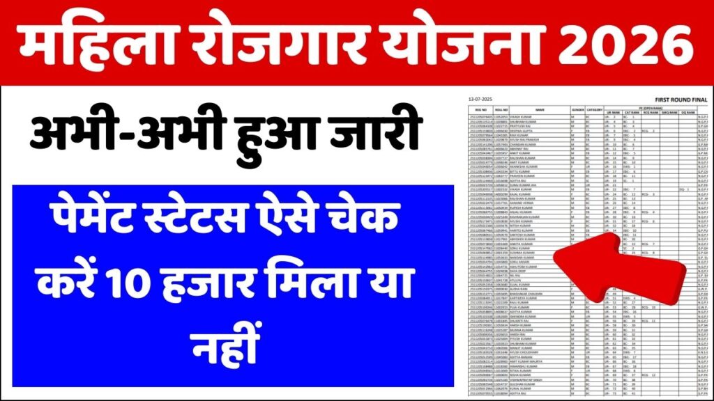 Mukhyamantri Mahila Rojgar Yojana Payment Check 2026
