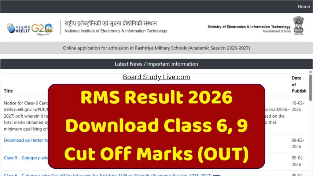 RMS Result 2026 Class 6, 9 Cut Off Marks (OUT)